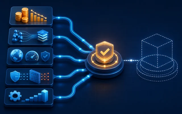 Azure Front Door ROI framework connecting cost, traffic and cache, performance and reliability, security, and configuration evidence to validated value